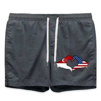 Singapore USA Flag Hands Heart Shape - Swim Trunks - anthracite - Front - AI Model Male 185 light (185cm)