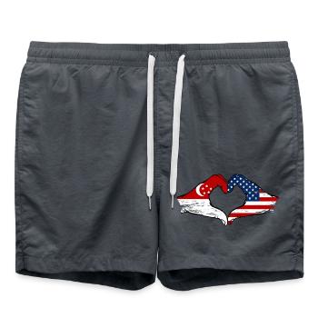 Singapur USA Flagge Hände Herzform used - Badeshorts - Anthrazit - Vorne - AI Model Male 185 light (185cm)