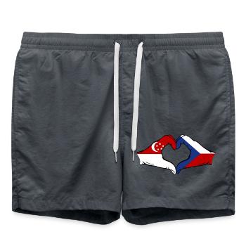 Singapur Tschechien Flagge Hände Herzform - Badeshorts - Anthrazit - Vorne - AI Model Male 185 light (185cm)