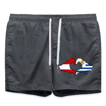 Austria Uruguay Flag Hands Heart Shape - Swim Trunks - anthracite - Front - AI Model Male 185 light (185cm)