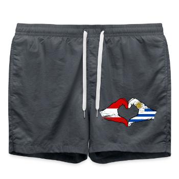Austria Uruguay Flag Hands Heart Shape Used - Swim Trunks - anthracite - Front - AI Model Male 185 light (185cm)