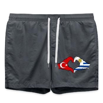 Turquie Uruguay drapeau mains forme coeur utilisé - Short de bain - charbon - Devant - AI Model Male 185 light (185cm)
