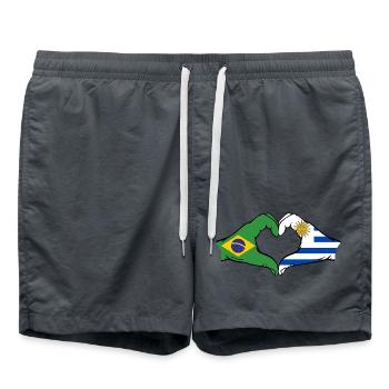 Brésil Uruguay drapeau mains forme coeur - Short de bain - charbon - Devant - AI Model Male 185 light (185cm)