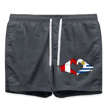 Peru Uruguay Flagge Hände Herzform used - Badeshorts - Anthrazit - Vorne - AI Model Male 185 light (185cm)