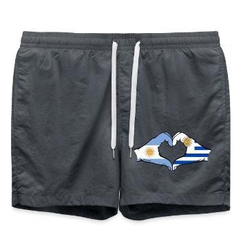 Argentinien Uruguay Flagge Hände Herzform - Badeshorts - Anthrazit - Vorne - AI Model Male 185 light (185cm)
