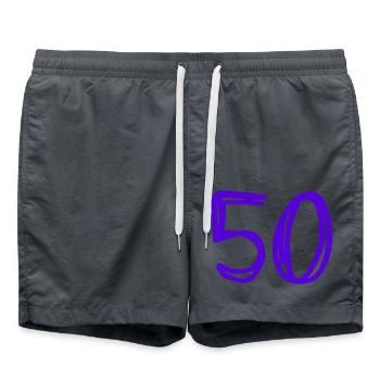 50 JAHRE. 50-jähriges Jubiläum. GEBURTSTAG 50 JAHRE. 50 - Badeshorts - Anthrazit - Vorne - AI Model Male 185 light (185cm)