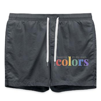 Pride Rainbow Design: Healing in my own Colors  - Swim Trunks - anthracite - Front - AI Model Male 185 light (185cm)