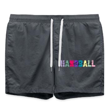 Handball Farben - Handball Liebhaber Geschenk - Badeshorts - Anthrazit - Vorne - AI Model Male 185 light (185cm)