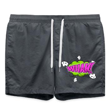 Wham! Style bande dessinée Bubble Graffiti Lettrage - Short de bain - charbon - Devant - AI Model Male 185 light (185cm)