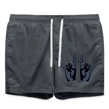 Heavy Metal Hard Rock Musik Hörner Handgeste Logo - Badeshorts - Anthrazit - Vorne - AI Model Male 185 light (185cm)
