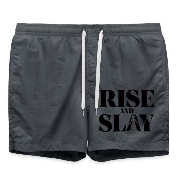 RISE and Slay Statement - Tägliche Motivation - Badeshorts - Anthrazit - Vorne - AI Model Male 185 light (185cm)