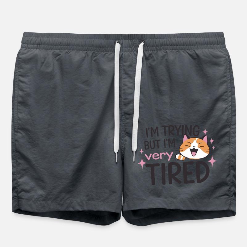 Tired Cat Trying - Swim Trunks - anthracite