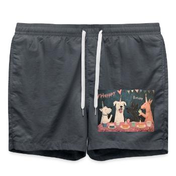 Happy Birthday dogs with cake - Badeshorts - Anthrazit - Vorne - AI Model Male 185 light (185cm)