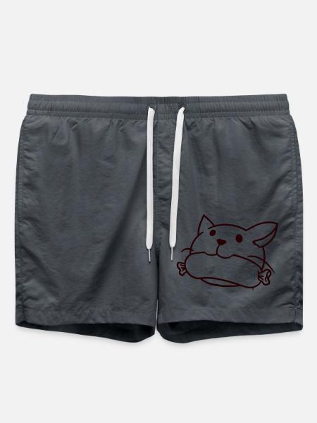 Süße Katze Isst Würstchen Mund Frisst Wurst Kopf - Badeshorts - Anthrazit