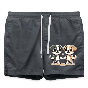 Two Cute Dog Friends Holding Hands - Badeshorts - Anthrazit - Vorne - AI Model Male 185 light (185cm)