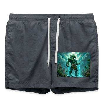Tlaloc, Aztec god of rain, storms, and fertility - Swim Trunks - anthracite - Front - AI Model Male 185 light (185cm)