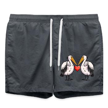 Couple d’oiseaux pélicans amoureux Saint-Valentin - Short de bain - charbon - Devant - AI Model Male 185 light (185cm)