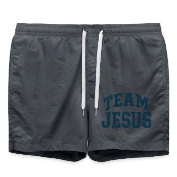 Team Jesus - Blue - Swim Trunks - anthracite - Front - AI Model Male 185 light (185cm)