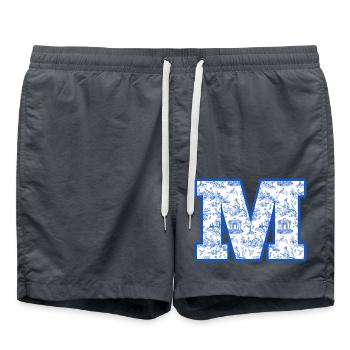 Lettre m chinoiserie bleu - Short de bain - charbon - Devant - AI Model Male 185 light (185cm)