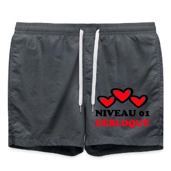 Noces de Coton, Cadeau anniversaire 1 an de mariag - Short de bain - charbon - Devant - AI Model Male 185 light (185cm)
