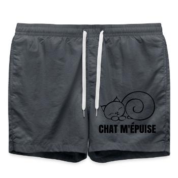 Chat m'épuise - Chat Humour - Short de bain - charbon - Devant - AI Model Male 185 light (185cm)