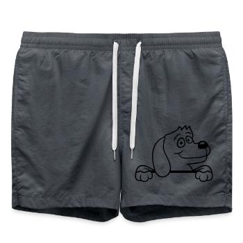 Hund Hinter Mauer Zaun Schild Guckt Glücklich Süß - Badeshorts - Anthrazit - Vorne - AI Model Male 185 light (185cm)
