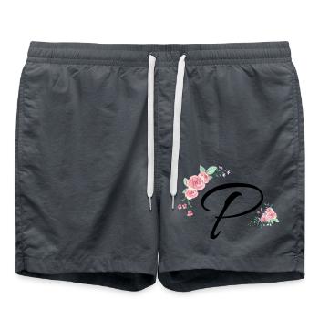 Lettre p fleurs - Short de bain - charbon - Devant - AI Model Male 185 light (185cm)