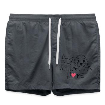 Umrissenes Porträt einer Katze und eines maltesischen Bichon - Badeshorts - Anthrazit - Vorne - AI Model Male 185 light (185cm)