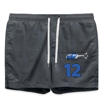 Hubschrauber 12. Geburtstag - Badeshorts - Anthrazit - Vorne - AI Model Male 185 light (185cm)
