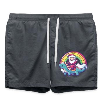 Dinosaurier stegosaurus Weihnachtsmann Regenbogen - Badeshorts - Anthrazit - Vorne - AI Model Male 185 light (185cm)