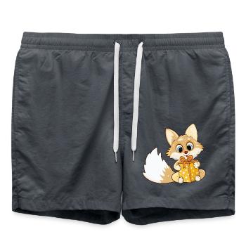 Niedlicher Fuchs packt Geschenk aus - Badeshorts - Anthrazit - Vorne - AI Model Male 185 light (185cm)