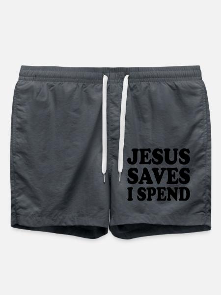 jesus saves i spend - Swim Trunks - anthracite
