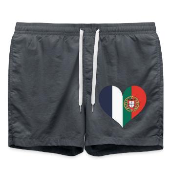 France Portugal Flag Coeur - Short de bain - charbon - Devant - AI Model Male 185 light (185cm)