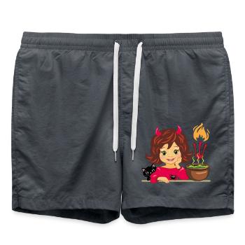 Cute smiling girl in Halloween devil costume - Swim Trunks - anthracite - Front - AI Model Male 185 light (185cm)