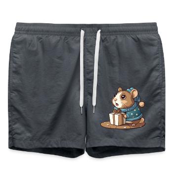 Niedlicher Hamster packt Geschenk aus - Badeshorts - Anthrazit - Vorne - AI Model Male 185 light (185cm)