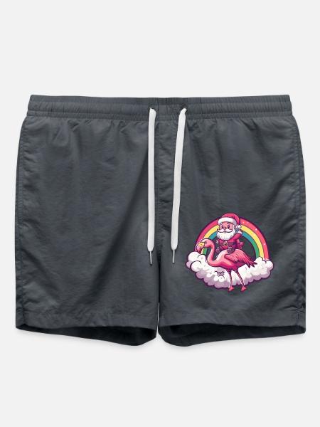 Flamingo Weihnachtsmann Regenbogen - Badeshorts - Anthrazit