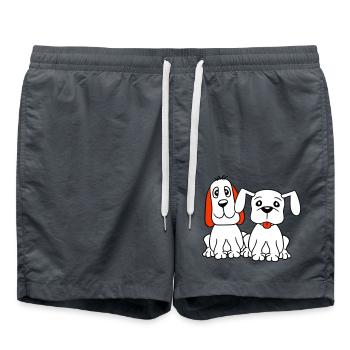 2 Hunde Team Sitzen Zwei Freunde Crew Glücklich - Badeshorts - Anthrazit - Vorne - AI Model Male 185 light (185cm)