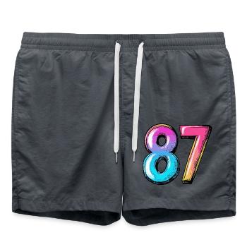 87 Number Colorful - Swim Trunks - anthracite - Front - AI Model Male 185 light (185cm)