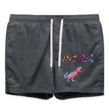 MILAN - Beau prénom de garçon avec dinosaure - Short de bain - charbon - Devant - AI Model Male 185 light (185cm)
