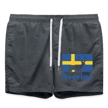Drapeau de la Suède Cadeau Orignal - Short de bain - charbon - Devant - AI Model Male 185 light (185cm)
