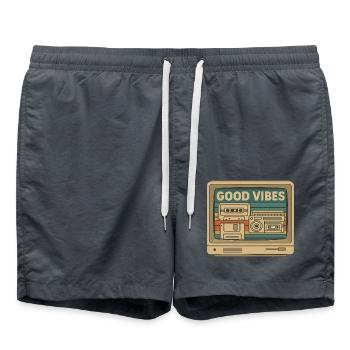 Glücksgefühle – Retro Technik Design - Badeshorts - Anthrazit - Vorne - AI Model Male 185 light (185cm)