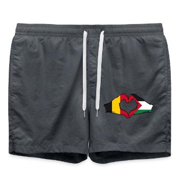 Forme de coeur Belgique Palestine avec mains - Short de bain - charbon - Devant - AI Model Male 185 light (185cm)