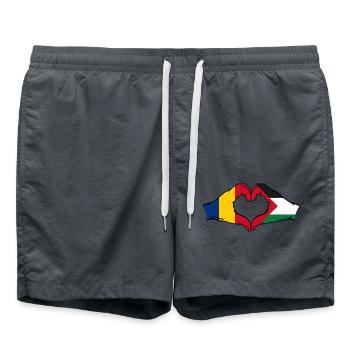 Forme de coeur Roumanie Palestine avec mains - Short de bain - charbon - Devant - AI Model Male 185 light (185cm)