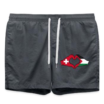 Forme de coeur Suisse Palestine avec mains - Short de bain - charbon - Devant - AI Model Male 185 light (185cm)