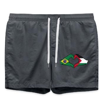Forme de coeur Brésil Palestine avec mains - Short de bain - charbon - Devant - AI Model Male 185 light (185cm)