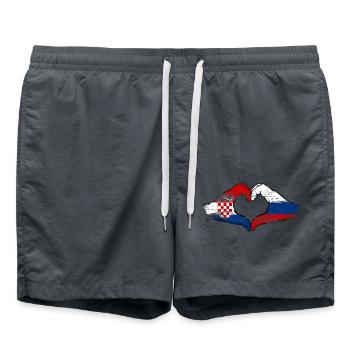 Croatia Russia heart shape with hands used - Swim Trunks - anthracite - Front - AI Model Male 185 light (185cm)
