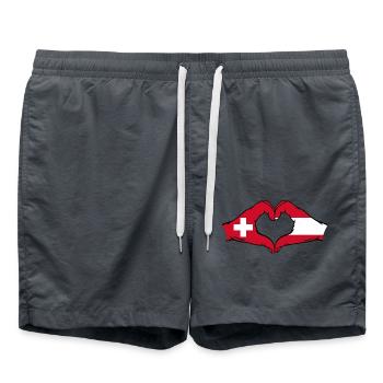 Switzerland Austria Flag Hands Heart Shape - Swim Trunks - anthracite - Front - AI Model Male 185 light (185cm)