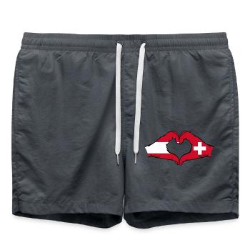 Austria Switzerland Flag Hands Heart Shape - Swim Trunks - anthracite - Front - AI Model Male 185 light (185cm)