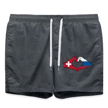 Schweiz Russland Flagge Hände Herzform used - Badeshorts - Anthrazit - Vorne - AI Model Male 185 light (185cm)
