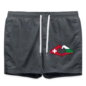 Switzerland Bulgaria Flag Hands Heart Shape - Swim Trunks - anthracite - Front - AI Model Male 185 light (185cm)